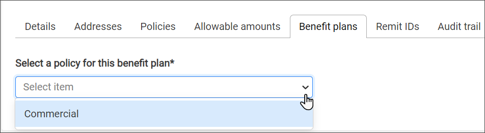 Select a policy for this benefit plan.